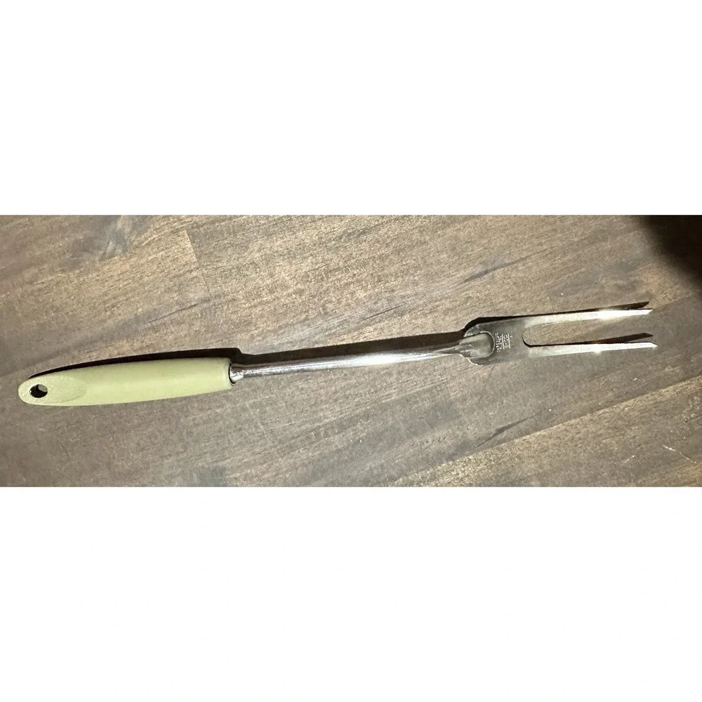Ekco Chromium Plated Meat Fork - Avacado Green Bakelite Handle USA Vintage